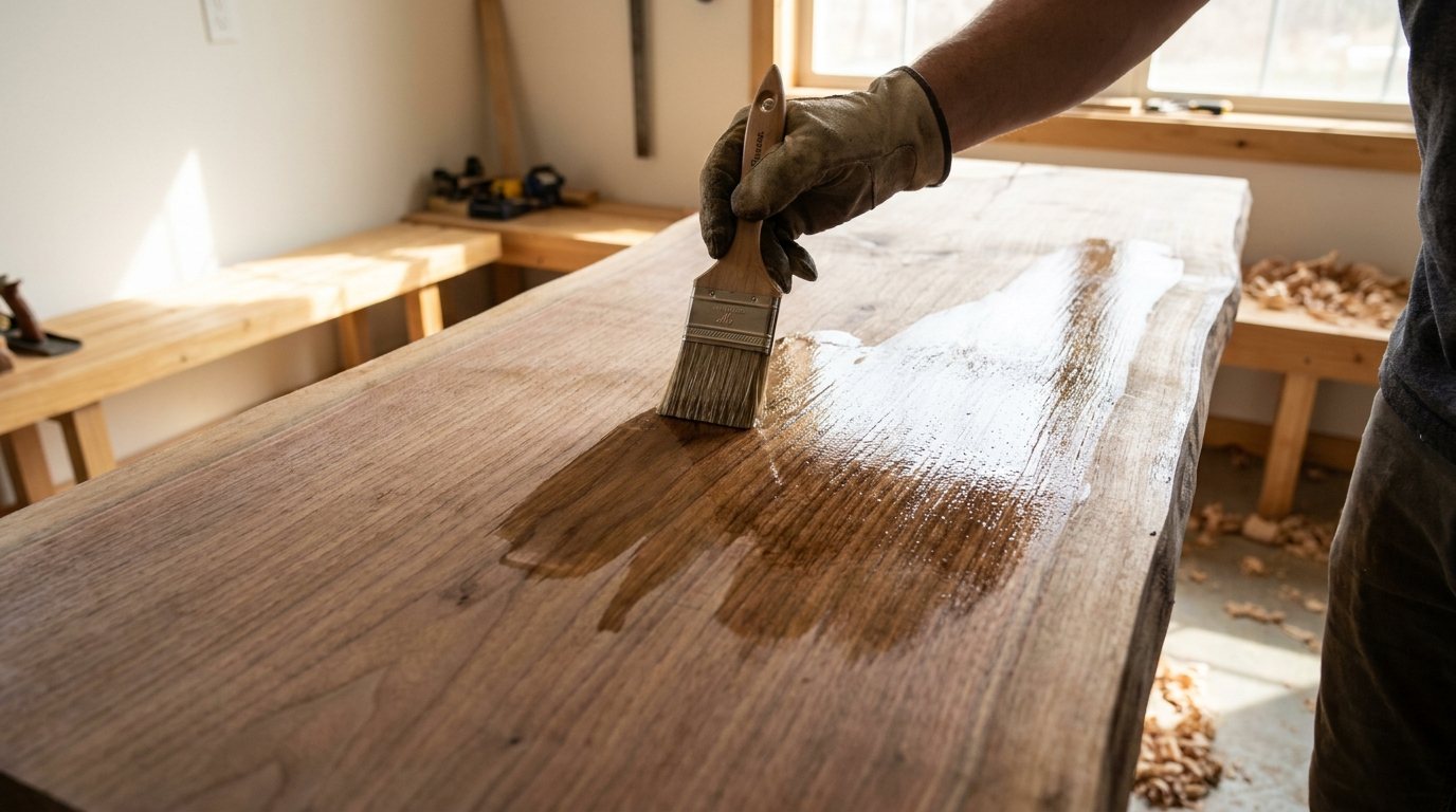 Sealing a wooden slab with epoxy resin