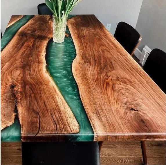 River table made of walnut and epoxy resin